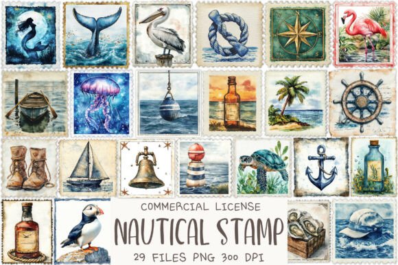 Download Nautical Vintage Stamp Clipart - Stamp Collection
