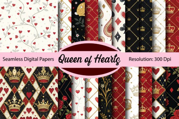 Download Queen of Hearts Seamless Digital Paper - Queen of hearts Collection
