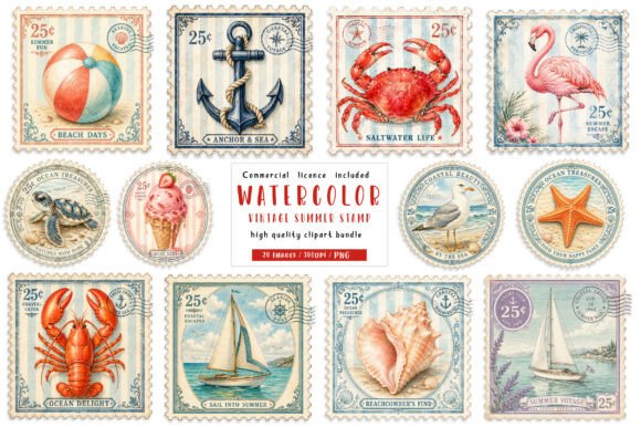 Download Vintage Summer Stamp PNG Bundle - Stamp Collection